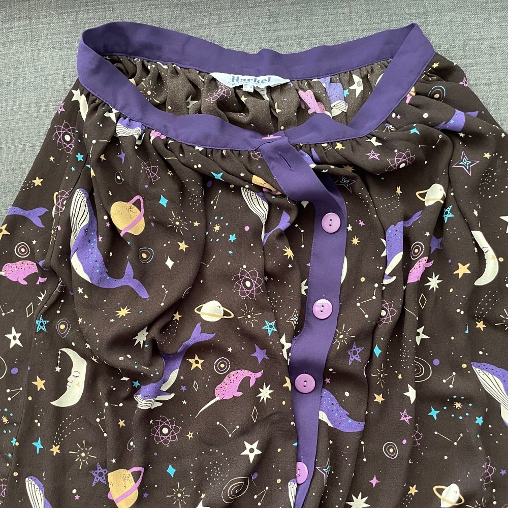 Harkel Whales Planets and Space Button Front Skirt sz 10